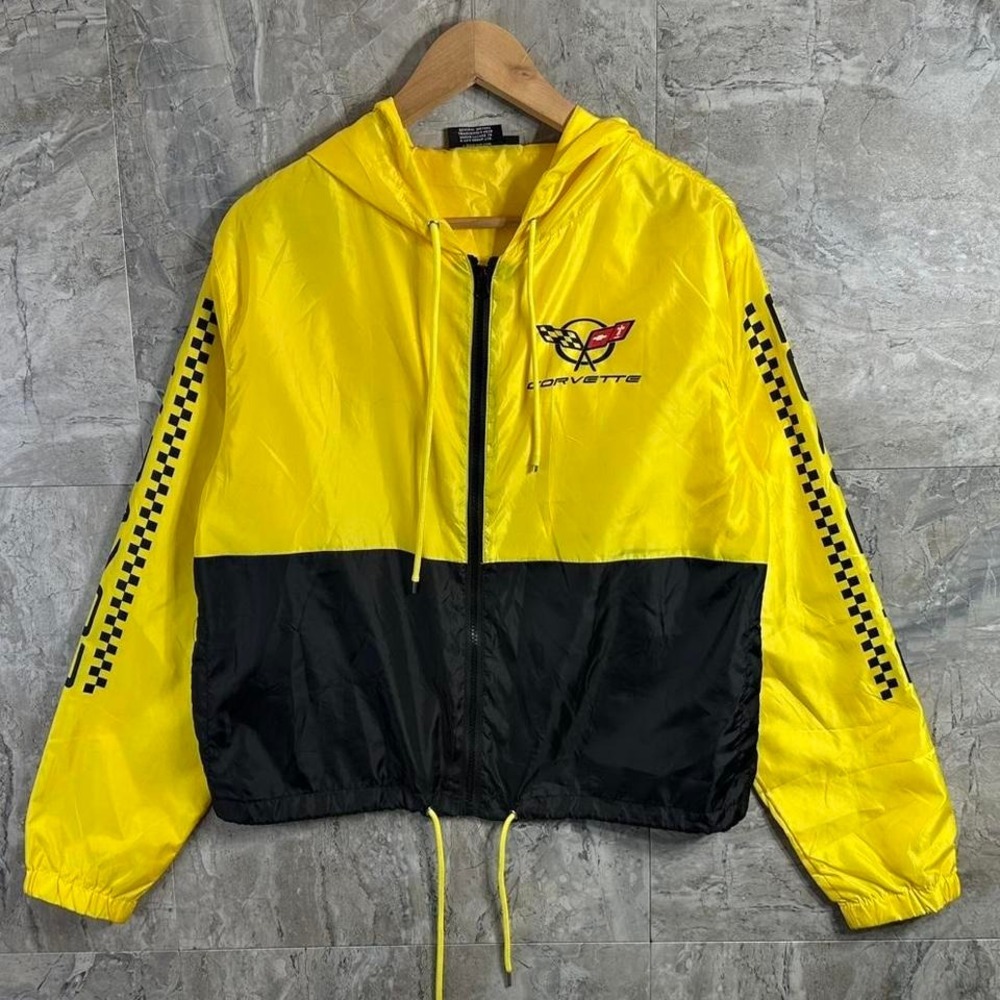 Chemistry Corvette Womens Large Yellow Hooded‎ Windbreaker Zip-up Jacket